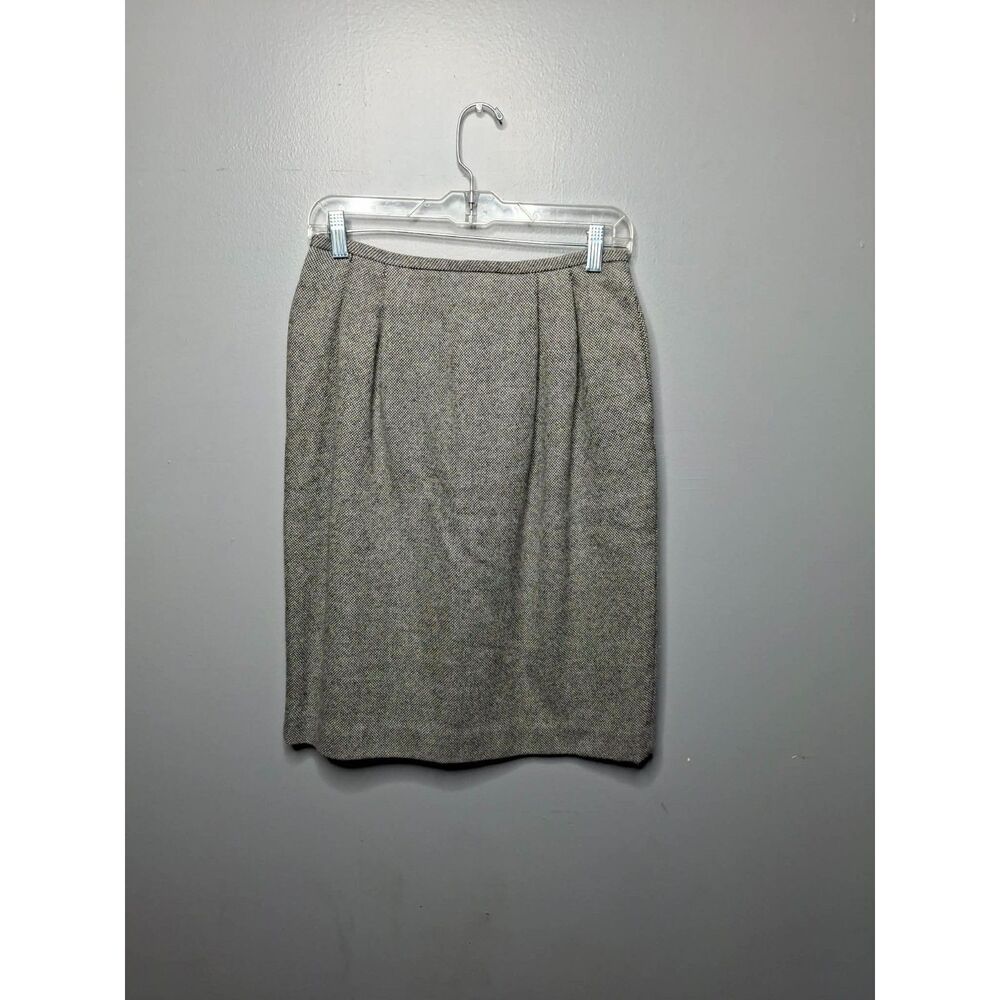 Jones New York 100%Wool Pleated Skirt Size8 Knee Length Taupe Gray PreppyClassic